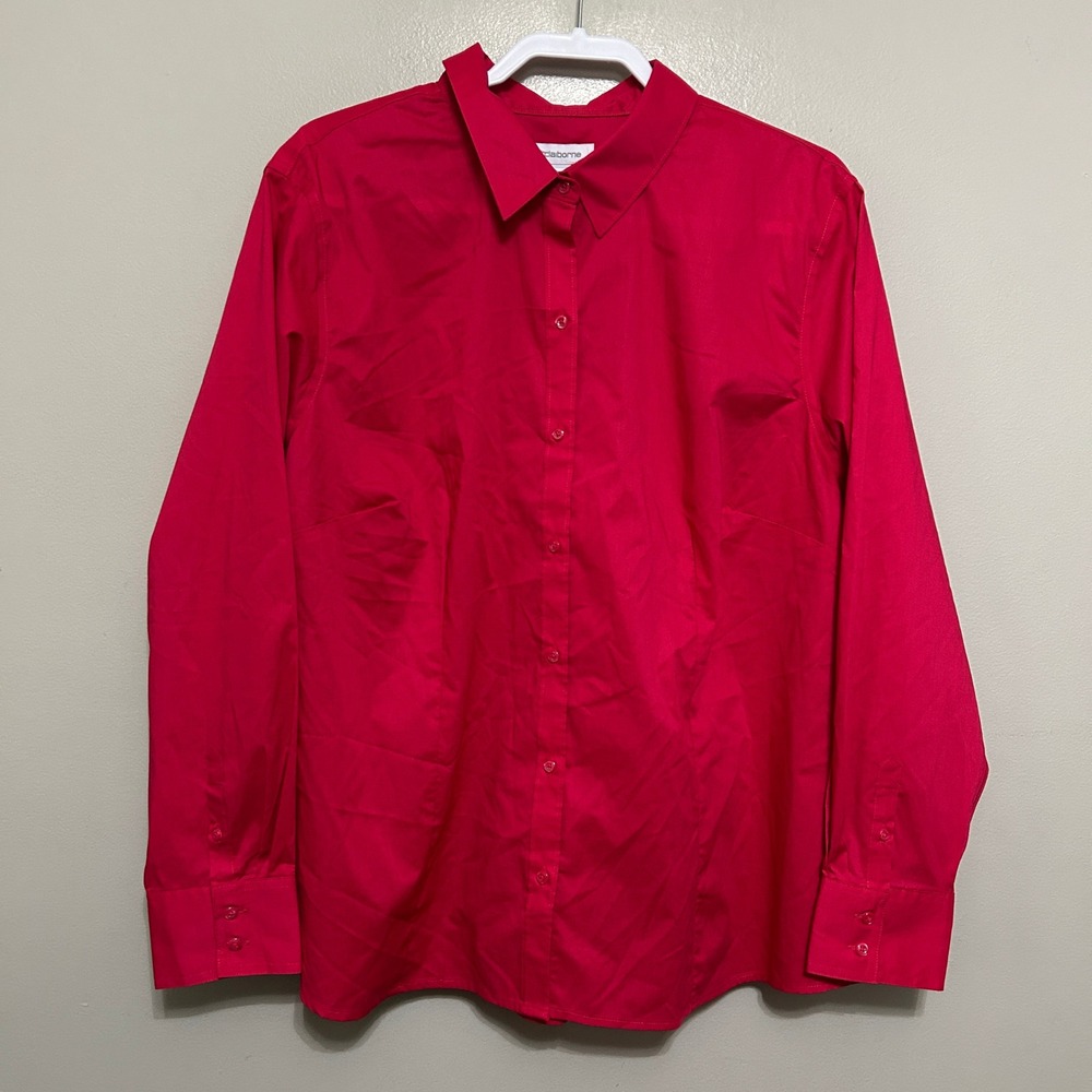 Liz Claiborne Button Down Shirt Women 2X Jazzy Rose New Wrinkle Free Long Sleeve
